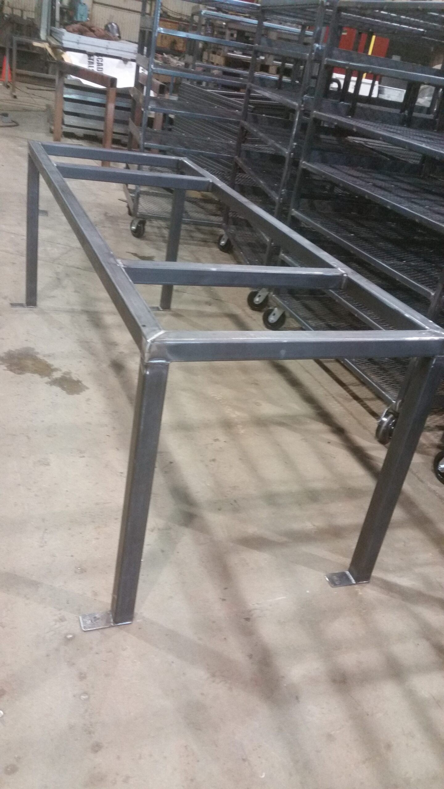 Welded steel structure in workshop